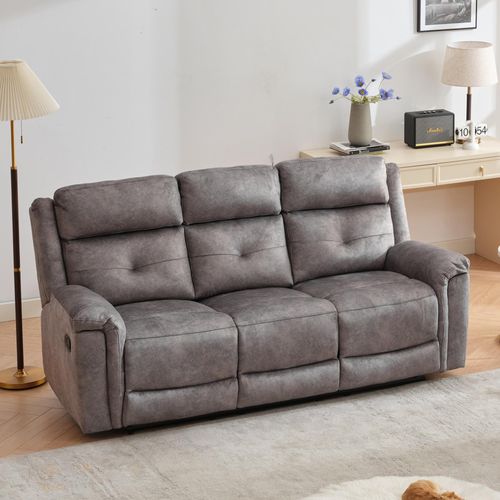 Sydney Grey Fabric 3 Seater Manual Recliner Sofa