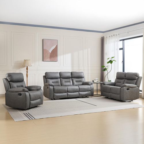 Hayley Grey Fabric 3+2+1 Seater Manual Recliner Sofa Set