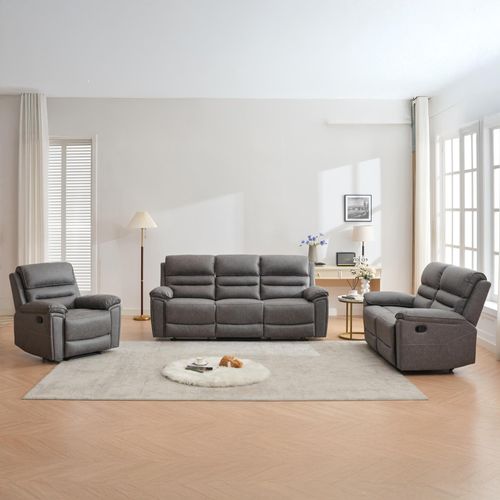 Helena Grey Endurance Fabric 3+2+1 Seater Manual Recliner Sofa Set