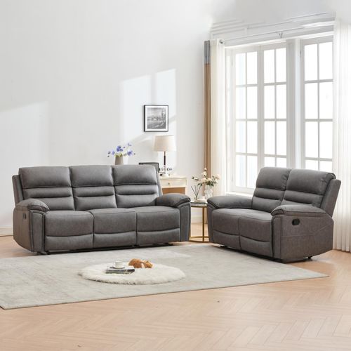 Helena Grey Endurance Fabric 3+2 Seater Manual Recliner Sofa Set