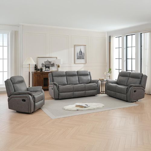 Harlee Grey Endurance Fabric 3+2+1 Seater Manual Recliner Sofa Set