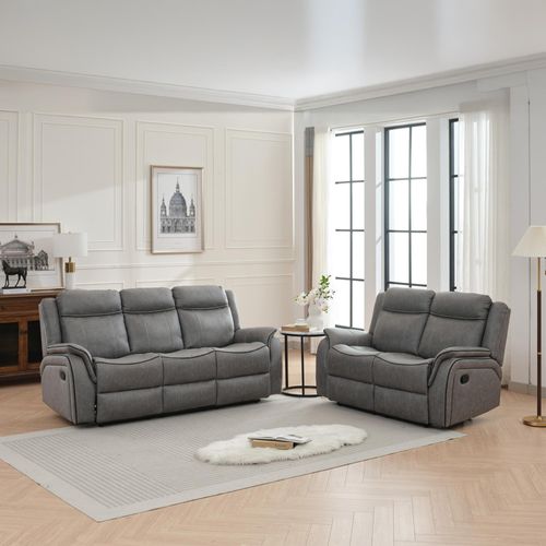 Harlee Grey Endurance Fabric 3+2 Seater Manual Recliner Sofa Set