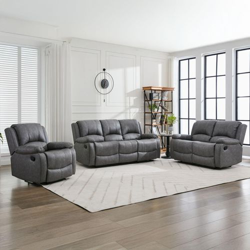 Zaria Grey Endurance Fabric 3+2+1 Seater Manual Recliner Sofa Set