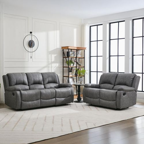 Zaria Grey Endurance Fabric 3+2 Seater Manual Recliner Sofa Set