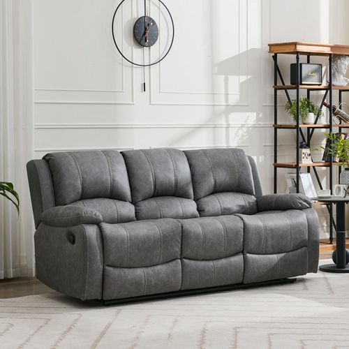 Zaria Grey Endurance Fabric 3 Seater Manual Recliner Sofa