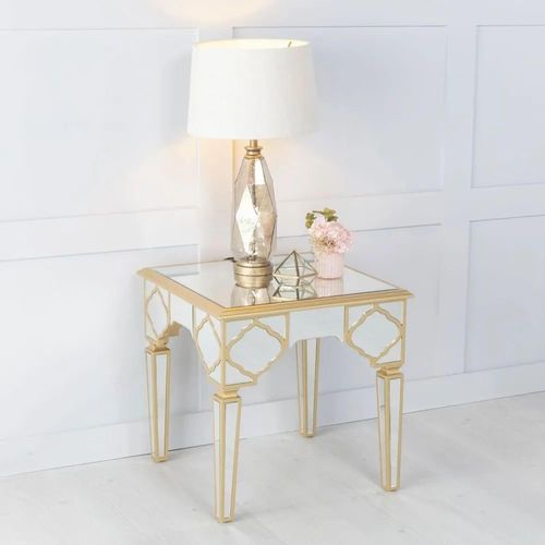 Casablanca Mirrored Gold Trim Square Side Table