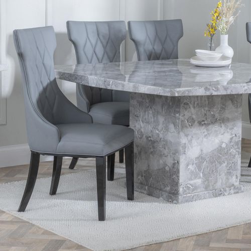 Mimi Grey Leather Large High Back Dining Chair with Black Legs