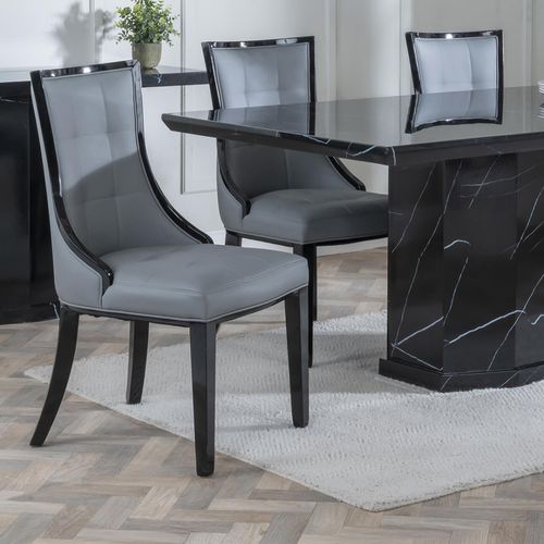 Paris Grey Leather Dining Chair with Black Legs