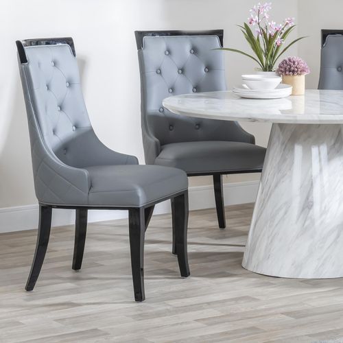 Carmela Grey Leather Large High Back Dining Chair with Black Legs