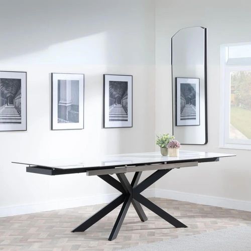 Sutton 6-10 Seater White Ceramic Extending Dining Table with Black Star Base