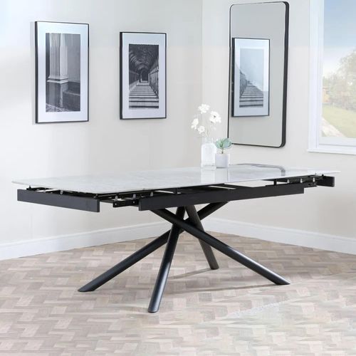 Apollo 6-8 Seater Grey Ceramic Extending Dining Table with Black Base - 160cm-220cm