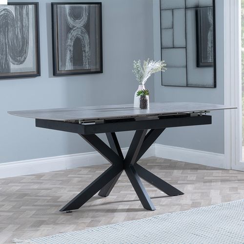 Bari 6-8 Seater Grey Ceramic Extending Dining Table with Black Star Base - 140cm-180cm
