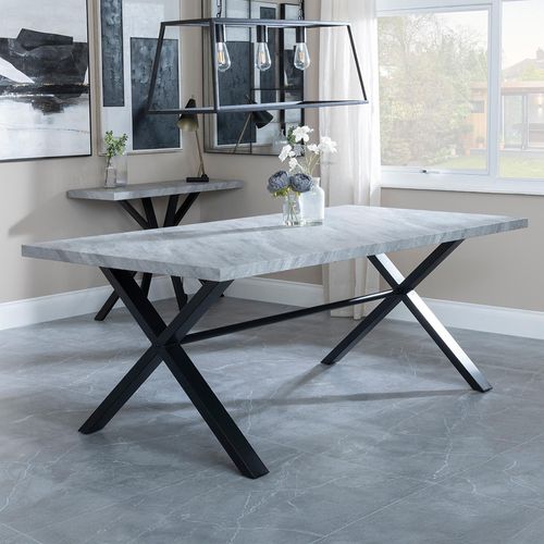 Ezra 8 Seater Grey Dining Table with Black Cross Legs - 200cm