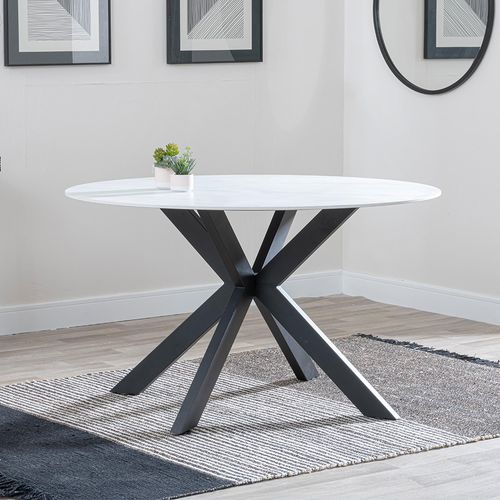 Novara 4 Seater White Ceramic Round Dining Table with Black Star Base - 130cm