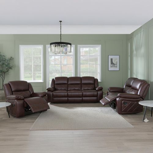 Bentley Brown Leather Recliner Sofa Set