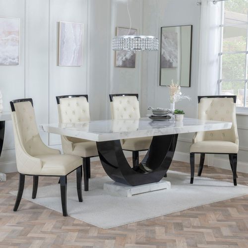 Madrid White Marble Dining Set - Carmela Cream Leather Dining Chair