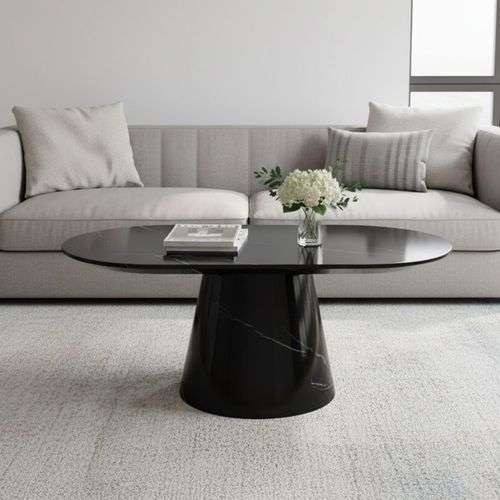 Carrera Black Marquina Engineered Marble Oval Coffee Table