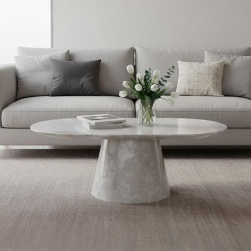 Carrera Armani Grey Engineered Marble Oval Coffee Table