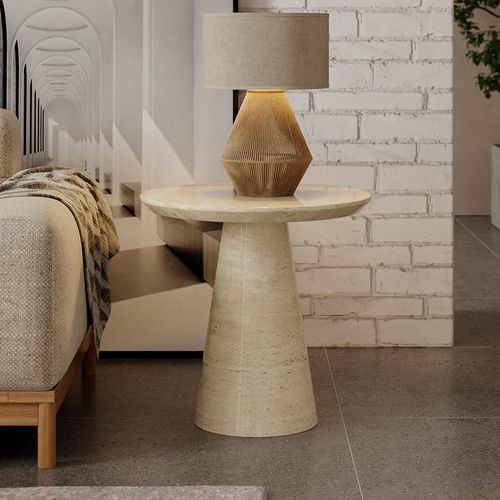 Carrera Travertine Beige Engineered Marble Round Side Table