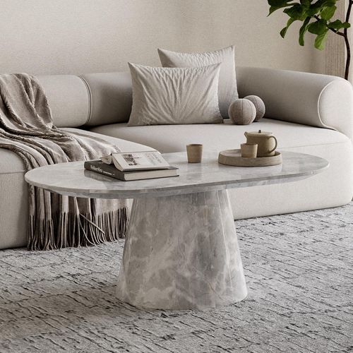 Carrera Armani Grey Engineered Marble Oval Coffee Table