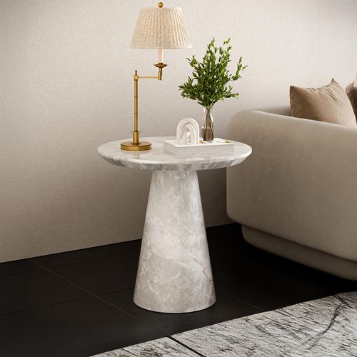 Carrera Armani Grey Engineered Marble Round Side Table