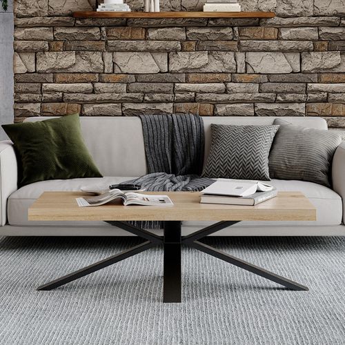 Ezra Oak Coffee Table with Black Spider Legs