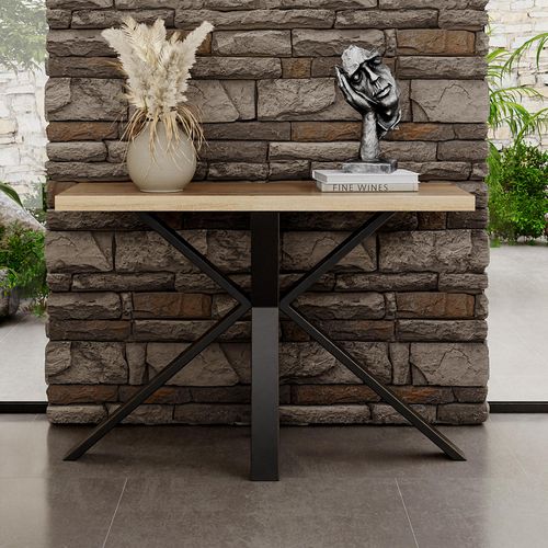 Ezra Oak Console Table with Black Spider Legs