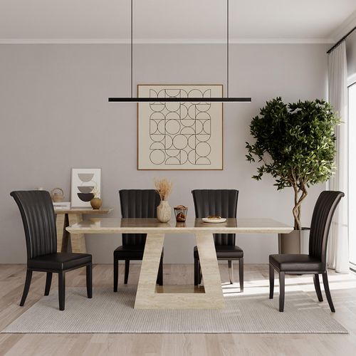 Milan Beige Marble Dining Set - Cadiz Black Leather Dining Chair