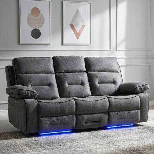 Foster Grey Fabric 3 Seater Home Theater Recliner Sofa