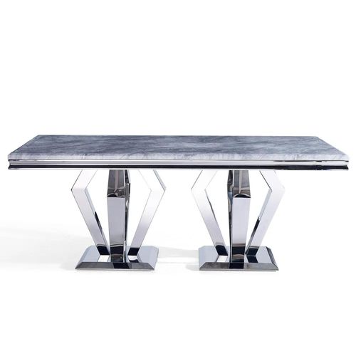 Dolce 8 Seater Grey Marble and Chrome Dining Table - Sizes Available