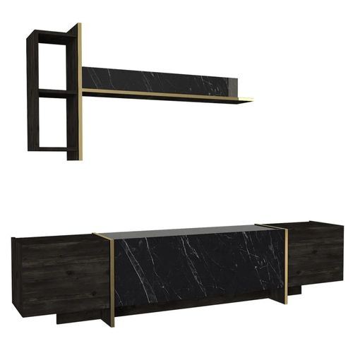 Clearance - Weldona Black Marble Effect 3 Door TV Unit