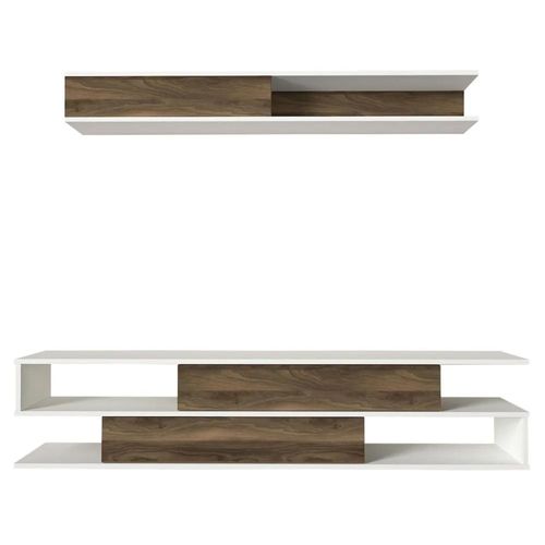 Clearance - Cavalero White and Walnut 2 Door TV Unit