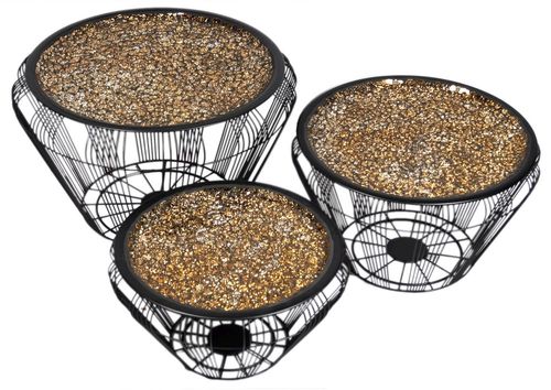 Clearance - Aria Gold Mosaic Set of 3 Tables, Black Wire Metal Base - Brand New Item