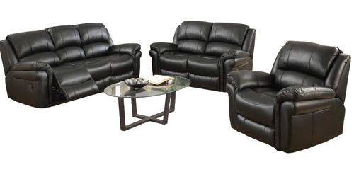 Farnham Black Leather 3+1+1 Recliner Sofa Suite