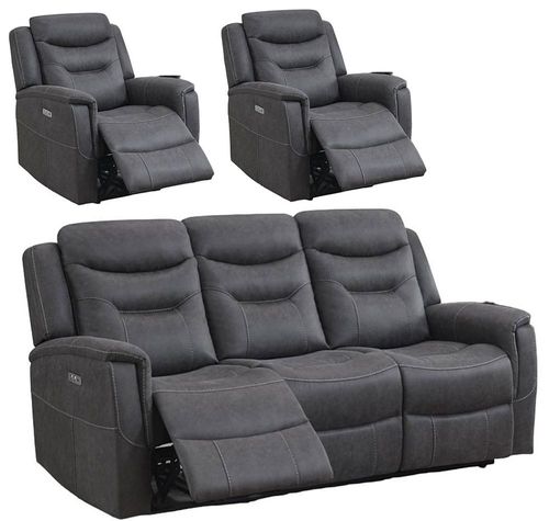 Harrogate Grey Fabric 3+1+1 Recliner Sofa Suite
