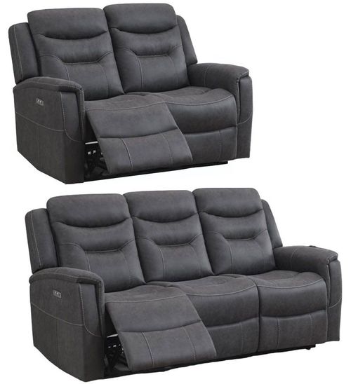 Harrogate Grey Fabric 3+2 Recliner Sofa Suite