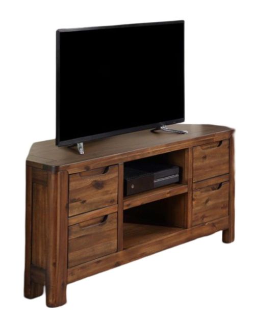 Monterey Acacia Wood 4 Drawer Corner TV Unit