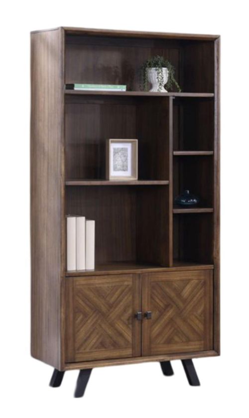Nevada Parquet Style Wooden Wide Bookcase with Cupboard