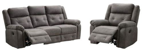 Berkeley Dark Grey Leather Look Fabric 3+1+1 Seater Recliner Sofa Suite