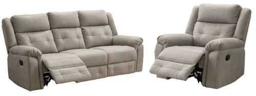 Berkeley Light Grey Leather Look Fabric 3+1+1 Seater Recliner Sofa Suite