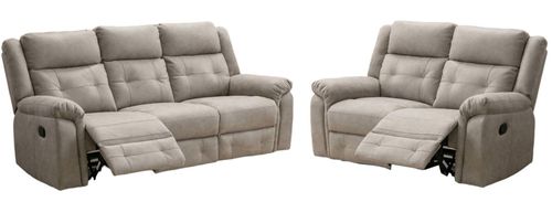 Berkeley Light Grey Leather Look Fabric 3+2 Seater Recliner Sofa Suite