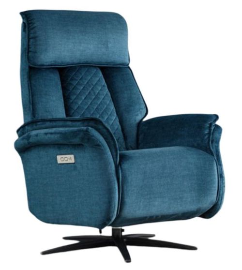 Evoque Blue Fabric Swivel Electric Recliner Armchair
