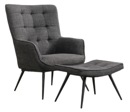 Katelyn Grey Fabric Accent Armchair with Footstool