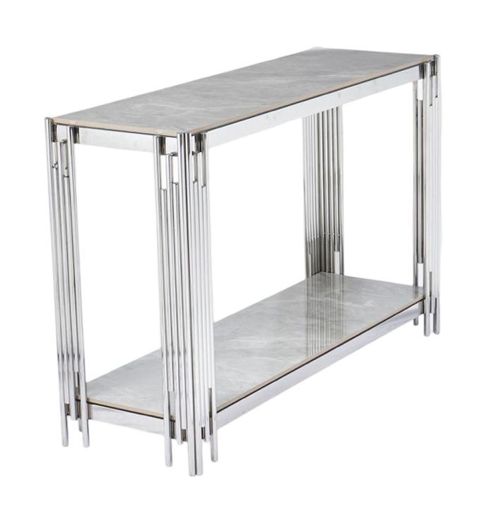 Belini Grey Sintered Stone and Chrome Console Table