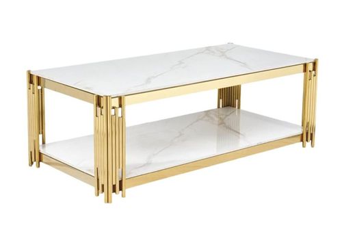 Belini White Sintered Stone and Gold Coffee Table