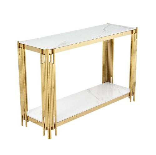 Belini White Sintered Stone and Gold Console Table