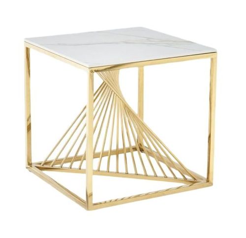 Calabria White Sintered Stone and Gold End Table