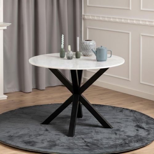Heaven White Marble Effect 4 Seater Round Dining Table with Star Legs - 110cm