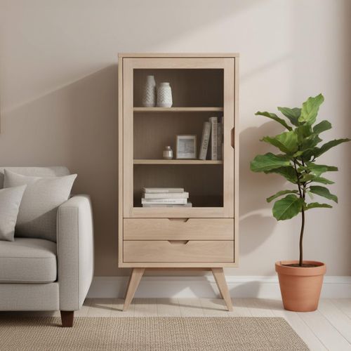 A Line Oak 1 Door 2 Drawer Display Cabinet
