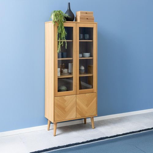 Nagano Herringbone Oak Pattern 4 Door Display Cabinet